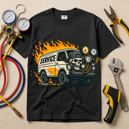 HVAC MAN IN VAN T-SHIRT