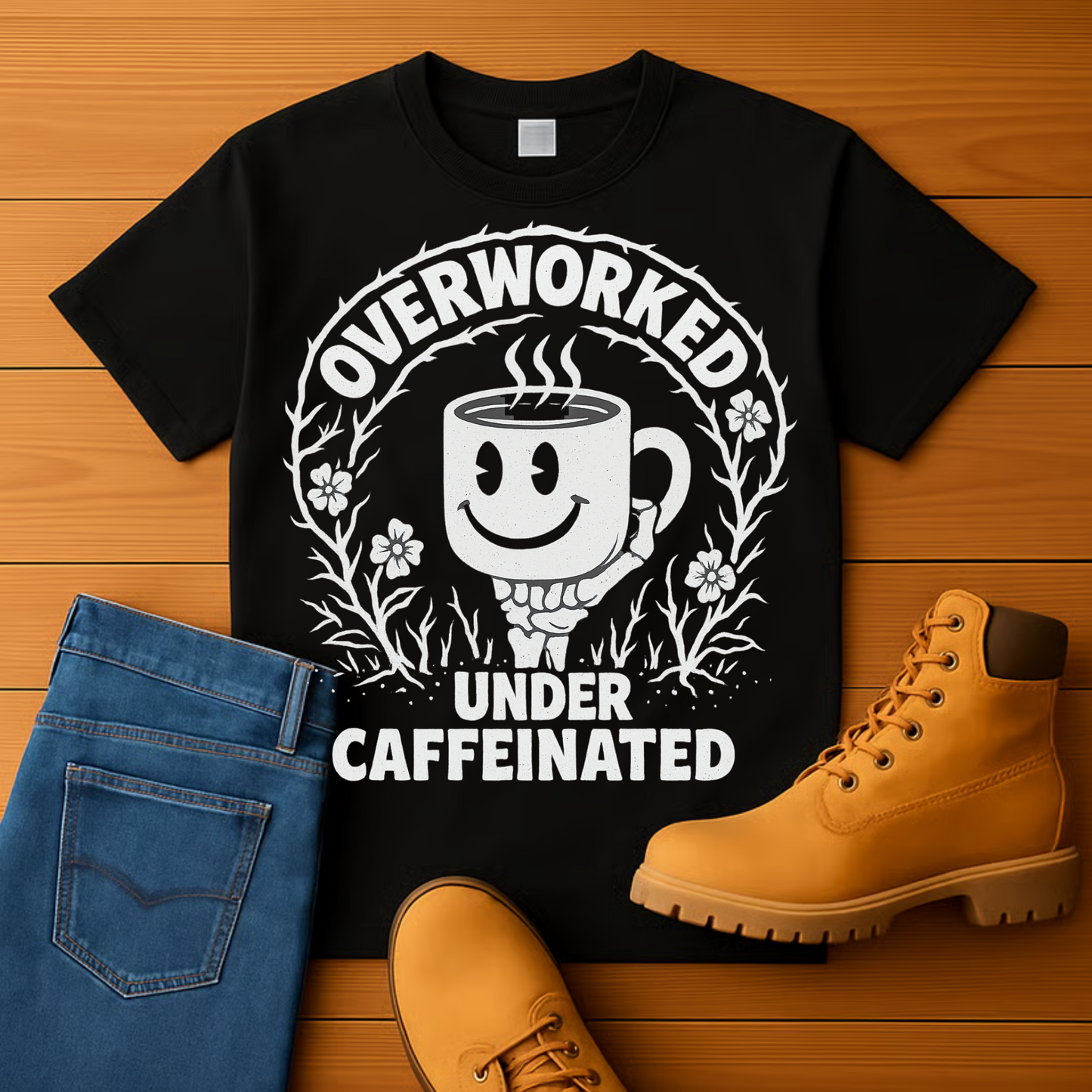 T-shirt - Over Worked Under Caffeinated